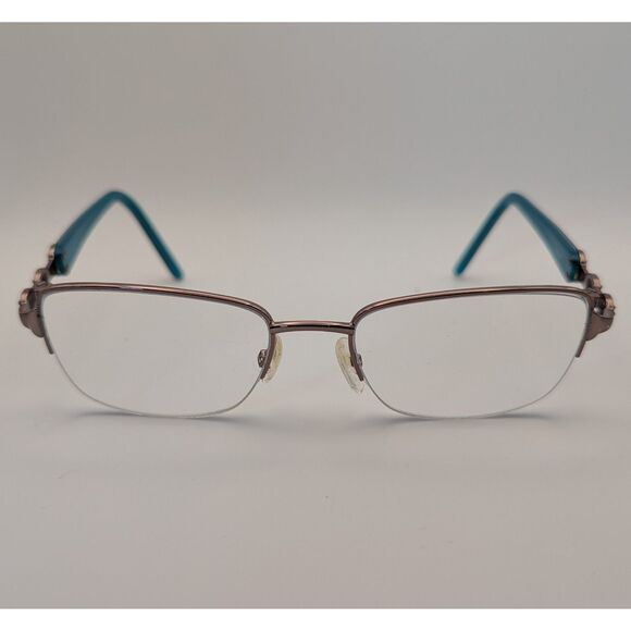 Women’s Eyeglasses Frames Rose Gold Teal Semi-Rimless Rhinestone Accent Medium - Picture 1 of 3